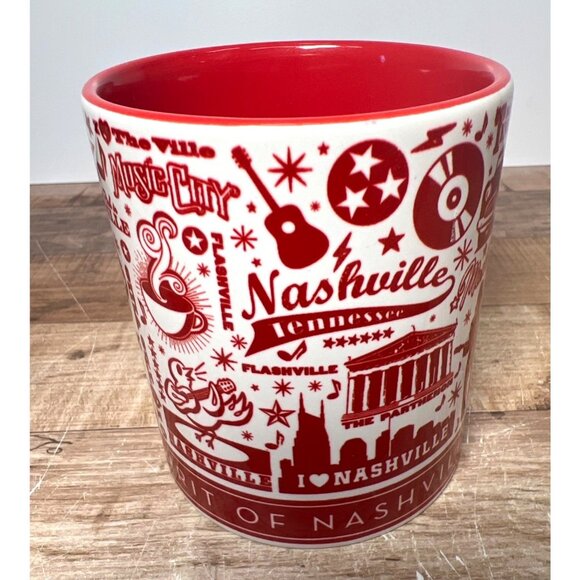 Nashville Music City Red & White Ceramic Mug With Iconic Tennessee Graphics - Picture 2 of 4